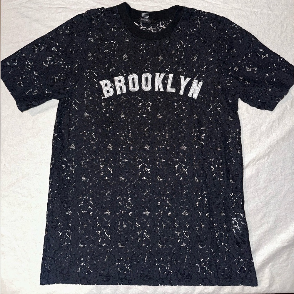 See-through Forever 21 Brooklyn Black Brocade Top - Size Small - New York